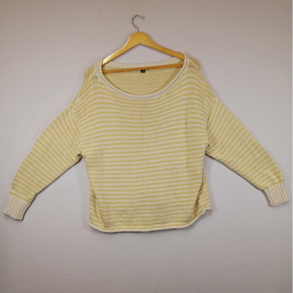 Coastal Grandma Wild Fable Women's Medium Yellow White Striped Knit Sweater